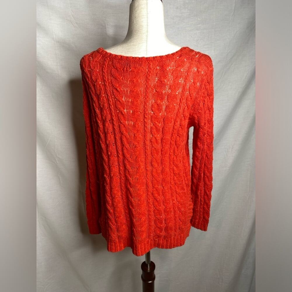 Sandro Cable Knit Sweater Orange Long Sleeve cotton linen blend crew neck size 6 - Picture 4 of 8